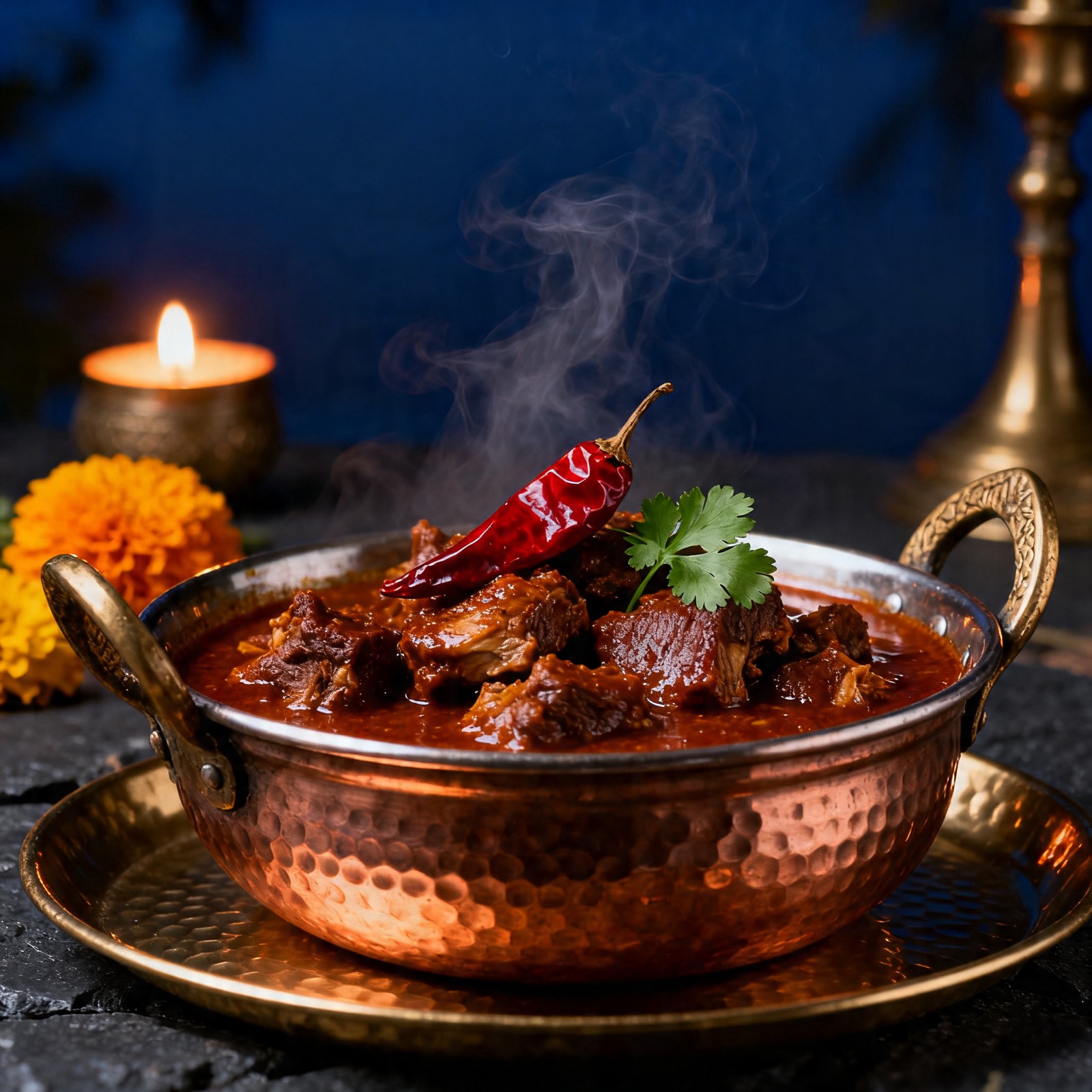 Chefs working a nighttime buffet live counter in moody lighting